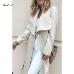 SWYIVY Women's Wool Long Coat Woollen Ladies Elegant Woman Coats 2019 Winter Female Coat Slim Coats Woman Winter 2019 Wool