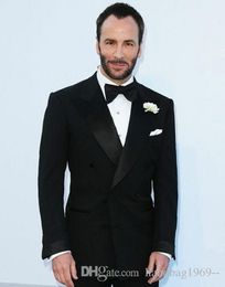 Black Double Breasted Groom Tuxedos Peak Lapel Man Work Business Suits Prom Party Dress (Jacket+Pants+Tie) H:922