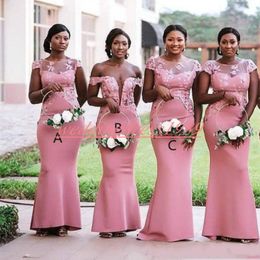 Sexy Mermaid Lace Bridesmaid Dresses Satin African Juniors Maid Of Honour Dress Wedding Guest Wear Evening Formal Plus Size Party Gowns Prom