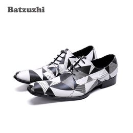 Batzuzhi Brand Men Shoes Lace-up Genuine Leather Dress Shoes for Men Black White Business Shoes Men Wedding and Party Zapatos