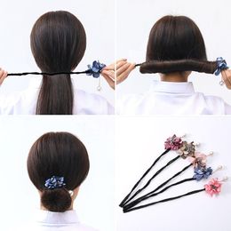 making hair styles NZ - 2021 Women Flower Donut Bun Maker Big Pearls Ribbon DIY Hair Style Making Tools Korean Fashion Curler Accessories
