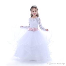 Hot Pretty Ivory White Lace Flower Girls Dresses 2017 Ball Gown Floor  Length Girls First Communion Dress Party Dress