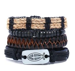 2020 Hot sale 100% genuine leather bracelet DIY Hemp rope cross wax rope Beading Men's Combination suit Bracelet 4styles/1set