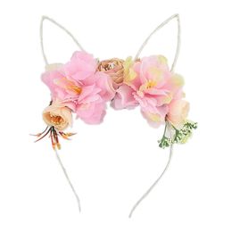 Children flower hair sticks hand made stereo floral Girls princess hair accessories cute cat ear cosplay Kids party designer headband Y1522