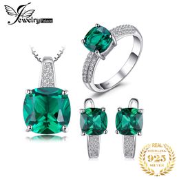 JewelryPalace Created Emerald Ring Pendant Hoop Earrings Wedding Jewelry Sets 925 Sterling Silver Jewelry Gemstone Fine Jewelry CX200623