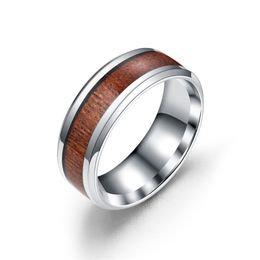 Stainless Steel Wood Grain ring Band engagement rings for women men hip hop jewelry drop ship