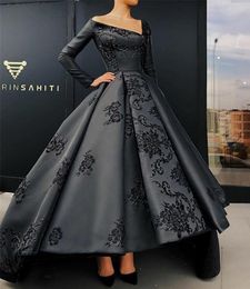 vintage black prom dresses long sleeve v neck lace appliques ruffle high low plus size evening gowns special ocn formal dress