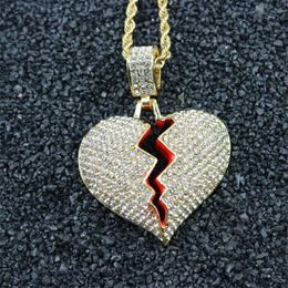 Hip Hop Jewelry Pendentif Copper Zicron Bijoux Design Luxury beautiful Jewelry Mens Necklces Collier Big Bell Broken Heart Necklace