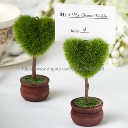 Free shipping 50pcs Wedding Favors Gift Green Potted Plants Heart Shaped Place Card Holder For Green Theme Tree Place decoration