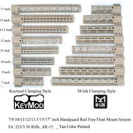 7/9/10/11/12/13.5/15/17'' inch Keymod/M-lok Clamping Style Handguard Rail Free Float Picatinny Mount System_Tan Color Printed