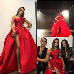 Red Plus Size Prom Dresses 2020 Sexy Strapless Dresses Evening Wear High Side Split Long Formal Dress Evening Gowns ogstuff vestidos