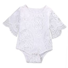 INS Baby Rompers White Lace Baby Girls Jumpsuits Hollow Newborn Outfits Ruffle Sleeve Infant Climbing Clothes Summer Kids Clothing DHW2966