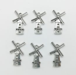 Wholesale 50pcs/Lot Windmill Charms Pendants Retro Jewelry Accessories DIY Antique silver Pendant For Bracelet Earrings Keychain 27*16mm