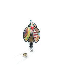 50PCS/Lot Silver Plated Colourful Enamel Ladybug Beetle Retractable ID Name Badge Reel Holder Nurse Medical Gift