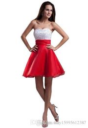 New A Line Organza White Sequined Bodice Zipper Back Red Skirt Short Mini Homecoming Gowns Hot Sale Handmade Cocktail Homecoming Dresses