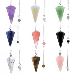 Necklace Pendant Natural GemStone Amulet Healing Crystal Pendant Cone Pendulum Charm Necklaces Meditation Hexagonal Pendulums for Men Women