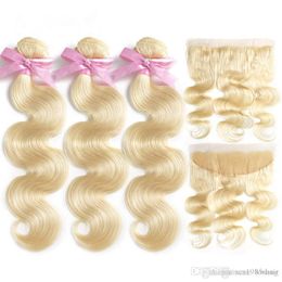 1B 613 Body Wave 613 Blonde Bundles Frontal Brazilian Virgin Human Hair weft With Closure Straight Remy Hair Extensions