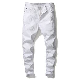 White Printed Men's Jeans Summer Slim Nightclub Casual Pants Pantalones Para Hombre Vaqueros