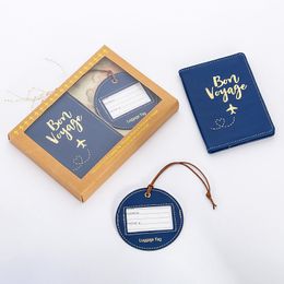 Passport Cover and Luggage Tag Set Promotional Gifts with Kraft Paper Gift Box Party Favour Gifts