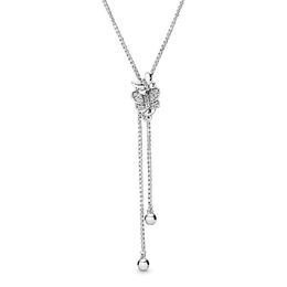 NEW 2019 100% 925 Sterling Silver Floating Locket Crown O Beads & Pave Necklace Clavicle Chain Fit DIY Original Women Jewellery fourteen