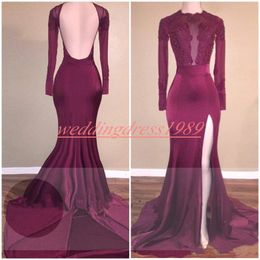 Sexy High Split African Mermaid Prom Dresses Backless Sheer Long Sleeve Pageant Robe De Soiree Evening Gowns Celebrity Special Occasion