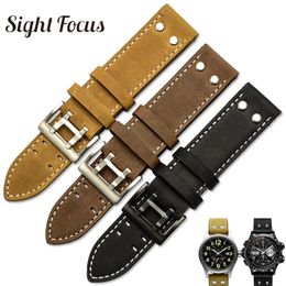 20mm 22mm Crazy Horse Calf Leather Straps For Hamilton Watch Band Rivet Mens Military Pilot Khaki Field Aviation Watch Belts Uhr Y19052301