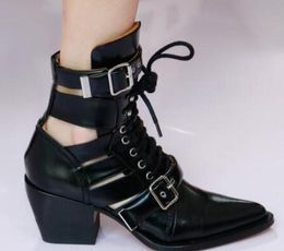 Lace Up Buckles Ankle Boots 2019 Runway Fall Summer Susanna Chunky Heels Women Boots High Heels Shoes