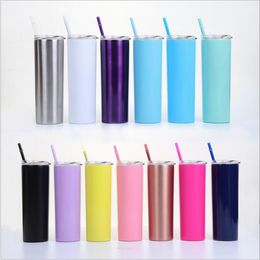 Water Bottle Insulated Tumbler Stainless Steel Cups Straight Thermos Vacuum Beer Coffee Mugs Lids Straws Drinkware 20Oz Double Layer B5726