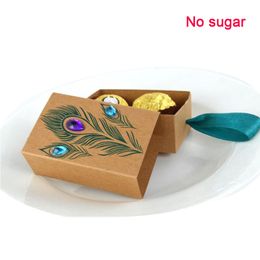 50PCS Birthday Paper Favours Kids Peacock Packaging DIY Gift Box With Ribbon Holder Candy Storage Wedding Drawer Design