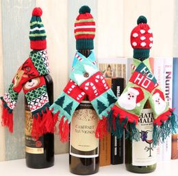 Wine Bottle Cover Christmas Knitting Hats and Scarf Champagne Bottle Decoration Home Party Table Decorations 3 Designs SN309