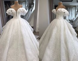 Luxury A Line Country Wedding Dresses Off The Shoulder Lace Sequins Pearls Sweep Train Arabic Vintage Wedding Dress Custom Made Bridal Gowns