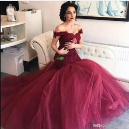 Burgundy Lace Off Shoulder Prom Evening Dress Multi Tulle Layers Vestido robe de mairee Soiree Lady Event Formal Party Wear Maxi Gown Dress