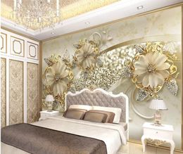 Golden 3d stereo European pattern Jewellery TV background wall modern wallpaper for living room