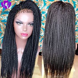 13x4 Black Heat Resistant Fibre Hair Braided Wigs Synthetic Lace Front Wig with Baby Hair Box Braids Wigs for Women