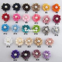 1.5 inch size DIY flower WITHOUT CLIP,Satin Ribbon Multilayers Flower With Pearl,Girl's Hair Accessories100pcs/lot