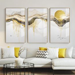 Abstract Golden Sun Canvas Painting Flowing Big Paint Posters Prints Fashion Tableaux Living Room Nordic Wall Art Decor Tableaux