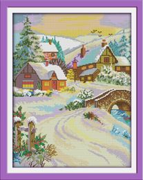 Gorgeous snow-covered landscape decor painting ,Handmade Cross Stitch Embroidery Needlework sets counted print on canvas DMC 14CT /11CT