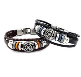 S208 Fashion Jewellery Men Leather Cord Hand-made Woven Bracelet Vintage Beads Charms Bracelet Leather Bracelets