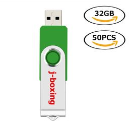 Green Rotating 32GB USB 2.0 Flash Drive Bulk 50pcs Swivel Metal Flash Memory Stick 32gb Thumb Pen Drives Storage for Computer Laptop Tablet