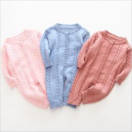 Baby Sweater Rompers Kids Solid Knitted Jumpsuits Infant Cotton Plain Onesies Boutique Newborn Fashion Bodysuits Toddle Climb Clothes C7162