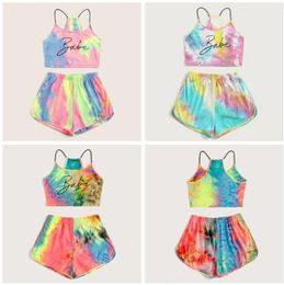 Girls Letter Printed Clothing Sets Summer Bandhnu Slip Vest Shorts Sweat Suit Fashion Outdoor Gym Clothes Tracksuit Boutique Clothing BYP736