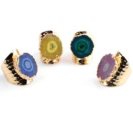 Bojiu Natural Druzy Stones Ring Electroplated Candy Gold-color Adjustable Size New Jewellery Rings For Women Festival Gifts