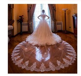 New 3 Metres Lace Edge Wedding Veils White Ivory with Comb One Layer Tulle Bridal Veil Custom Made Wedding Accessories