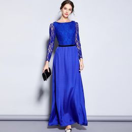 new arrival womens party prom o neck sexy keyhole embroidery lace long sleeves elegant maxi formal runway dresses