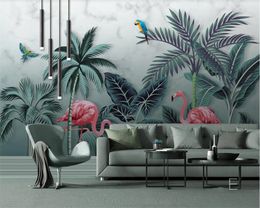 beibehang mural wallpaper Modern minimalist hand drawn tropical rain forest flamingo decoration painting wall papers home decor
