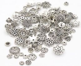 300pcs Mixed Tibetan Antique Silver Color Flower Bead End Caps For Jewelry Making Findings Accessories