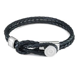 Simple leather rope bracelet black men's bracelet first layer cowhide braided stainless steel leather rope bracelet WY742