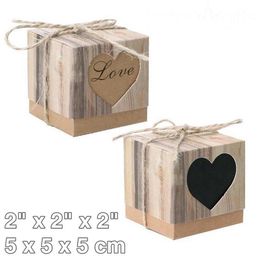 Wedding Candies Boxes Creative DIY Retro Kraft Paper Pierced Heart Wedding Accessories Dessert Tea Bag Boxes String for Free SN1788