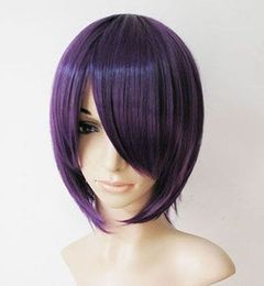 Hot Sell New Short Dark Purple Straight Cosplay Women's Lady's Hair Wig Wigs+Cap