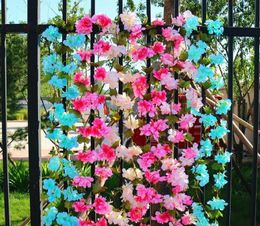 Cherry Artificial Flowers Cherry Blossom Sakura cane artificial vine for wedding decotations wall mounted flower strin